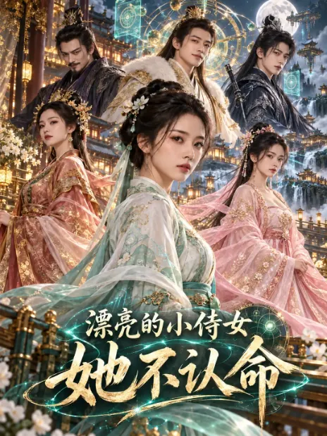 古装宫廷群像短剧海报，多位角色身着华服站在庭院前
